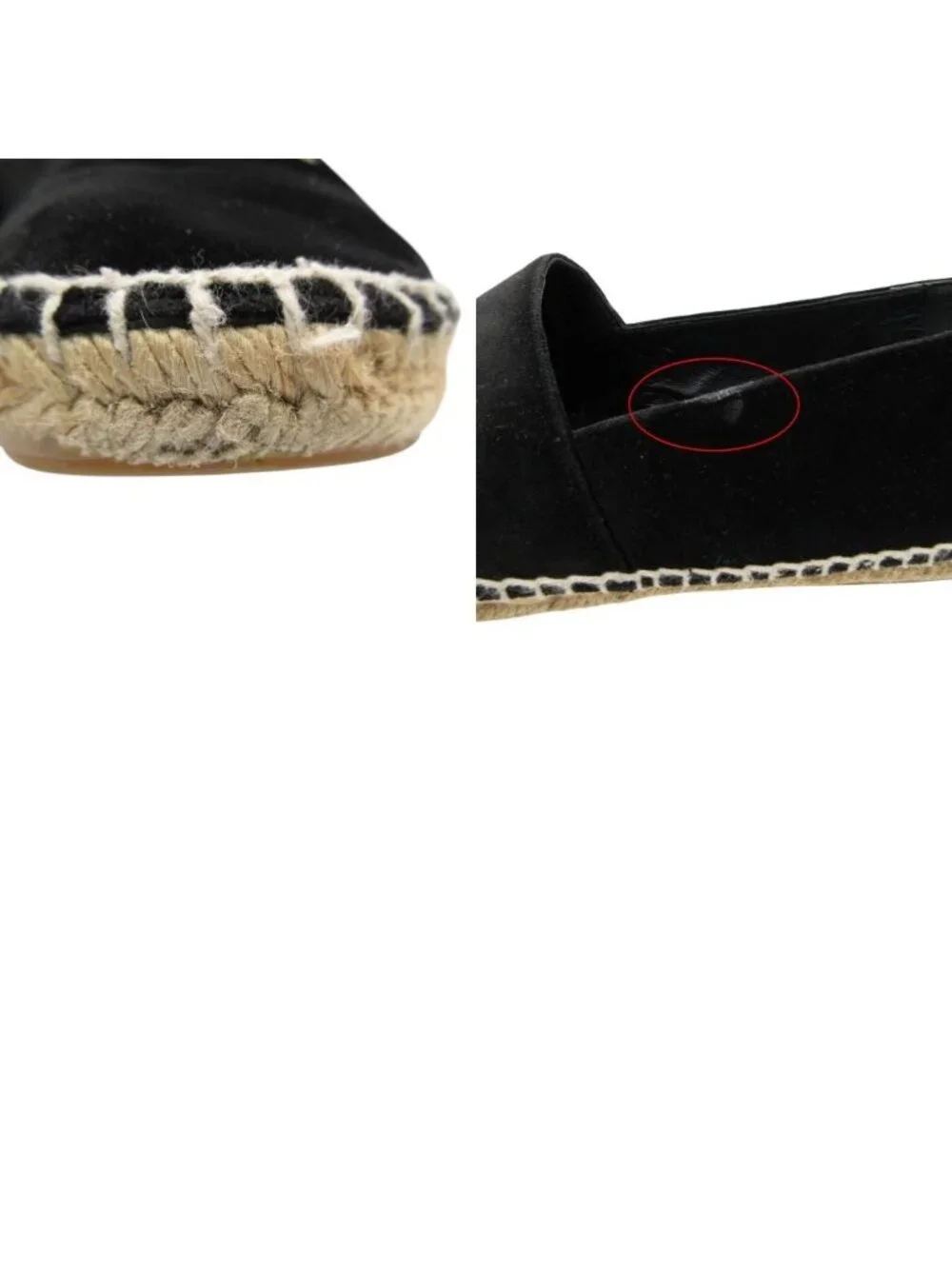 Chanel Slip-on Espadrilles Velour Logo Plate Flat Shoes Jute Black